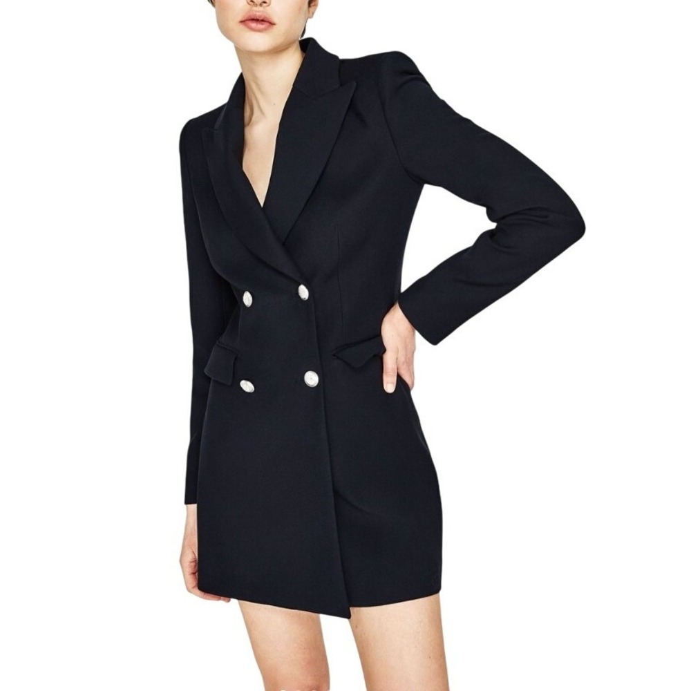 ZARA BASIC Collection Navy Double Breasted Long B… - image 7